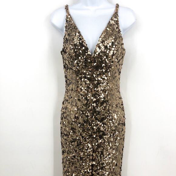 DRESS THE POPULATION Charlie Sequin Jumpsuit XS Soft Gold Multi Sleeveless NWOT - Picture 6 of 9